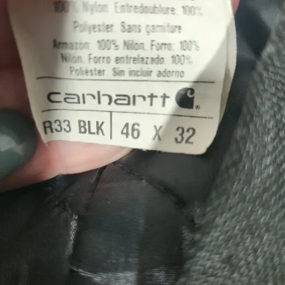 Carhartt Dungarees Adult 46x32 Black Overalls Quilted Duck Bib Double Knee Mens - Picture 15 of 15